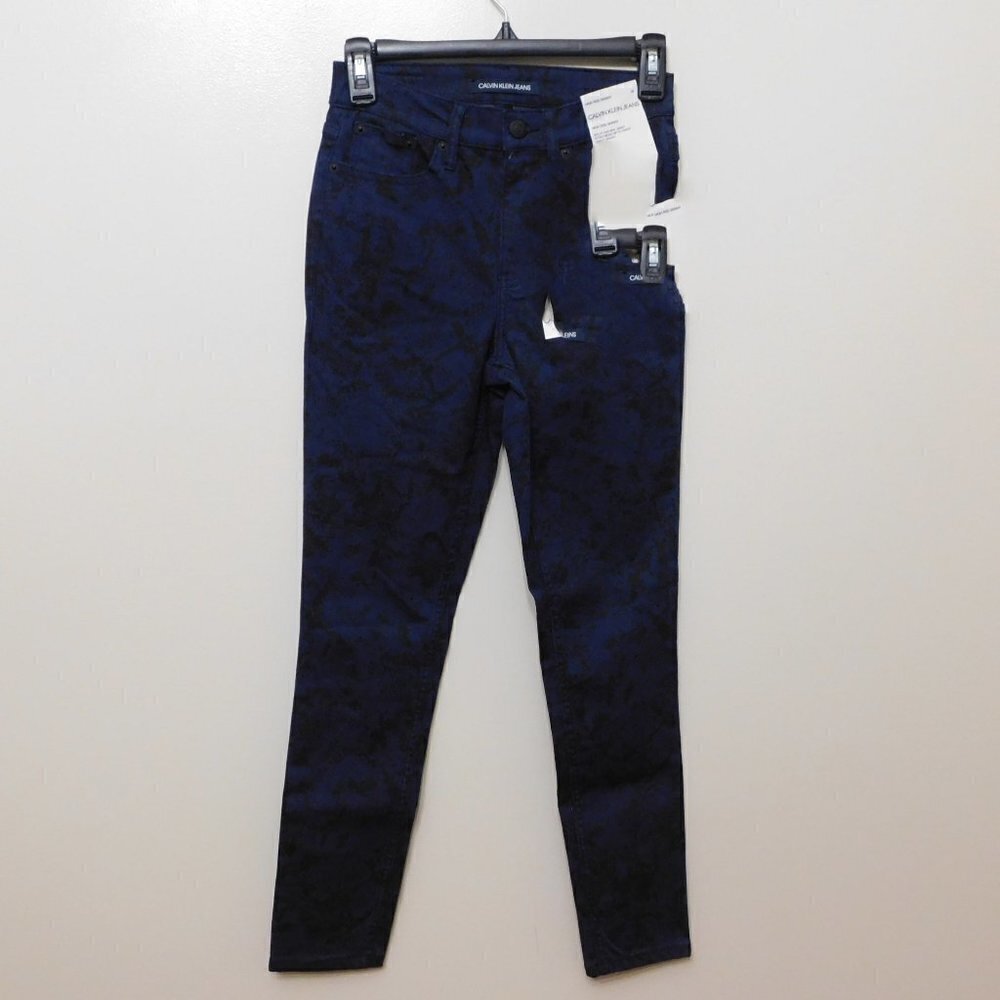 JR66 Calvin Klein Jeans Blue Python-Print High-Rise Skinny Jeans Size 28 x 27
